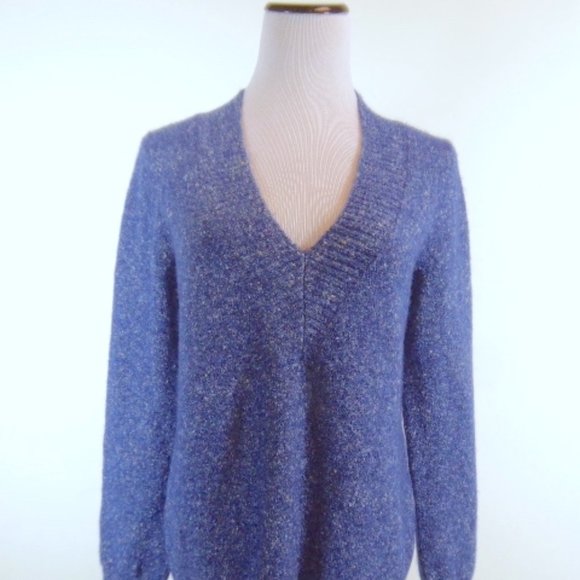 Jenni Kayne v neck chunky knit tunic sweater blue cashmere...
